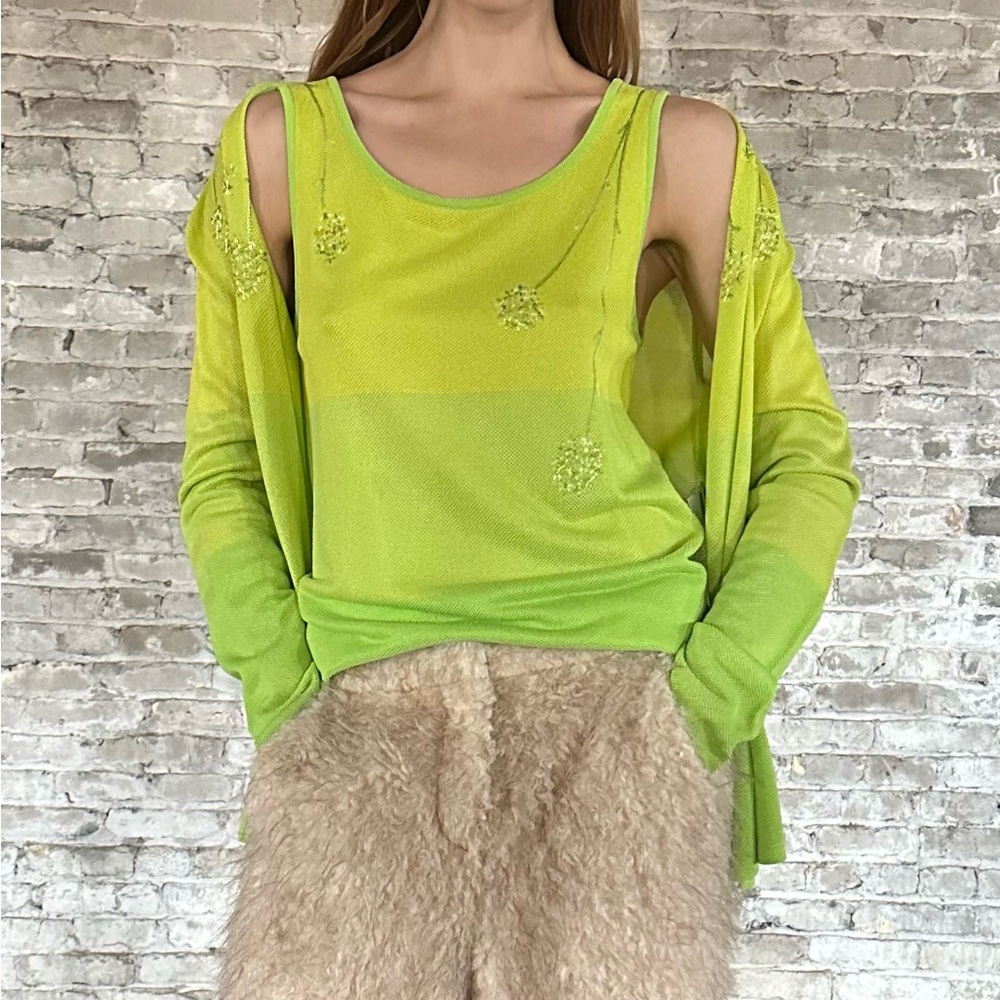 ESCADA VINTAGE LIME GREEN KNIT TWO PIECE SET